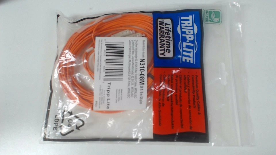 8M Duplex Multimode 62.5/125 Fiber Optic Patch Cable - Orange - Image 2 of 2