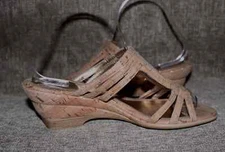 Sofft Natural Cork Wedge Slip-On Sandals Gold Lining. Size 10m