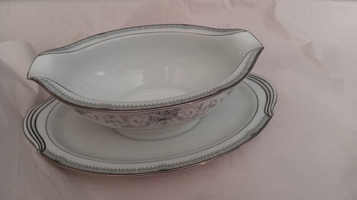 Noritake Colburn Platter, Gravy Boat & (12) 5-1/2"Bowls SET Gray/Blue Platinum - Picture 13 of 14
