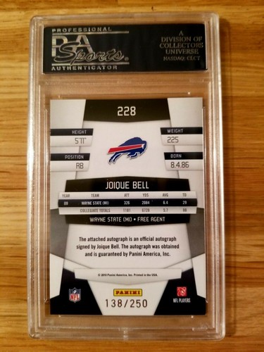 2010 Panini Certified Joique Bell Autograph Rookie Card #228 PSA 9 #138/250 - Picture 2 of 2