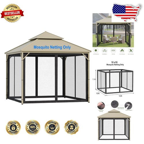 Universal 10'x10' Mosquito Netting for Gazebo - Double Zipper Sidewalls Included