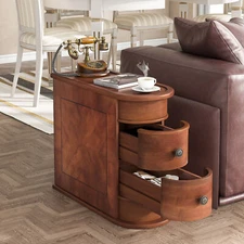 Wood End Table, Narrow Solid Side Table 2-Drawer Side Table,No Assembly Required