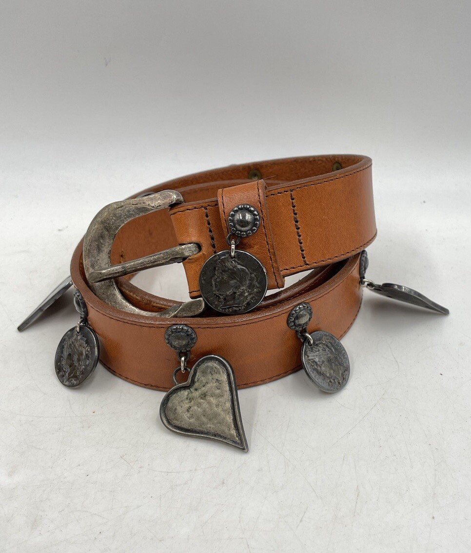 Brown Leather Belt with Silver-Tone Buckle - Women's 32 by Another Line Inc-image