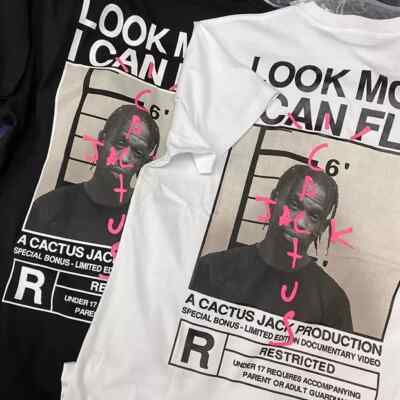 Travis Scott Cactus Jack Look Mom I Can Fly Mugshot T-Shirt Hip-Hop Rap Tee