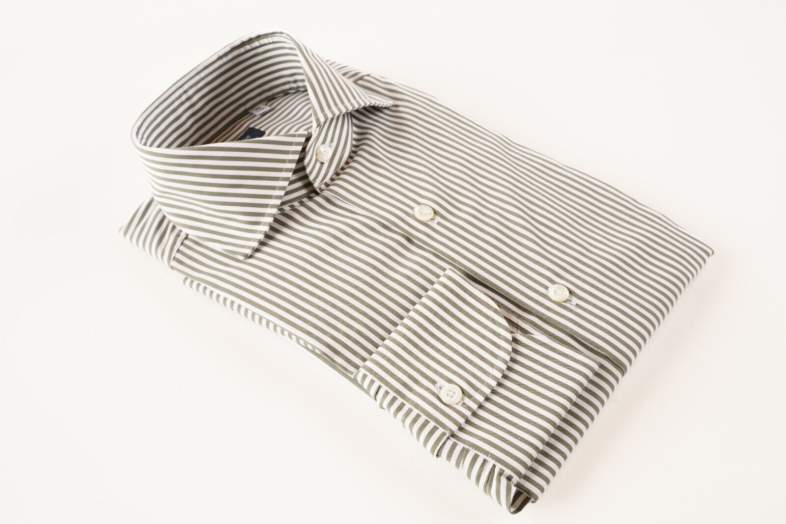 NWT FINAMORE 1975 Taupe White Striped Cotton Spread Collar Dress Shirt 15  1/2 39