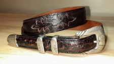 Lucchese Ostrich Belt Dark Brown Cut Out Western Inlay Design 4 Pc Buckle Sz 38
