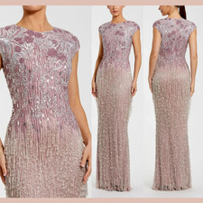 NWT Mac Duggal [ 12 ] 6169 Embellished Cap Sleeve Gown With Fringe Beading J2515