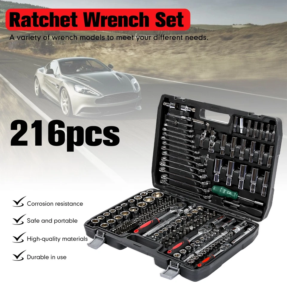 216PCS Socket Set 1/4 3/8 1/2" Spanner Drive Ratchet Wrench Mechanic Tool Kit - Image 2 of 4