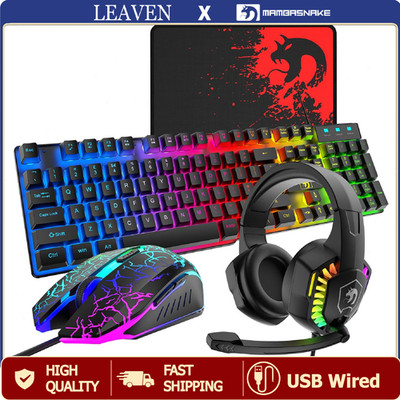 MAMBASNAKE T11 Wired Keyboard Combo, Mouse, Headphone& Pad,  Rainbow LED Backlit