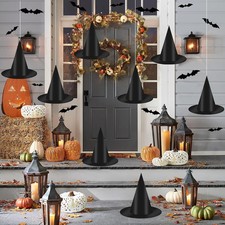 12 PCS Hanging Witch Hats Black/Pink, 16 PCS 3D Bats Stickers for Halloween Indo