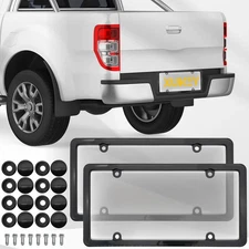 2 Unbreakable Clear License Plate Tag Shield Covers + 2 Black Frames Front Rear