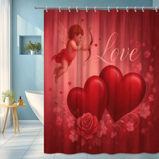 Cupid Love Shower Curtain with Red Hearts and Floral Design