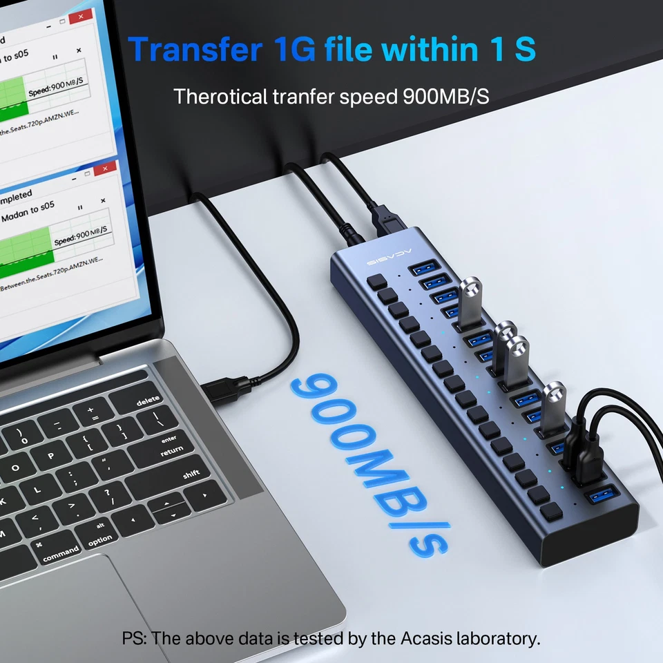 ACASIS 16 Porte Hub USB 3.1 Interruttore Singolo 12V7.5A 90W Adattatore di Alimentazione per PC Portatile - Immagine 4 di 4