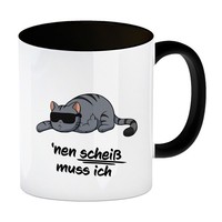 Nen Scheiß Muss Ich Kaffeebecher Schwarz Mit Coolem Katzen-Motiv