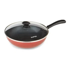 Nonstick Aluminum Wok W/ Lid 12 Inch Stir Fry Pan Noodles Rice Veggies New