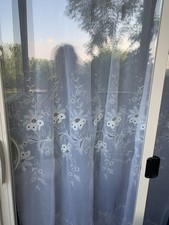 Vtg Sheer Embroidered Florals Large Nylon Curtain French Country Cottage 78x60”