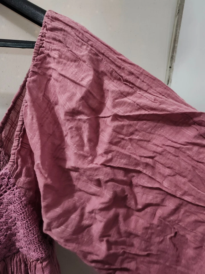 Платье женское Free People L розовато-лиловое Ari мини с длинным рукавом трепетание халат богемное хлопок - Изображение 4 из 4