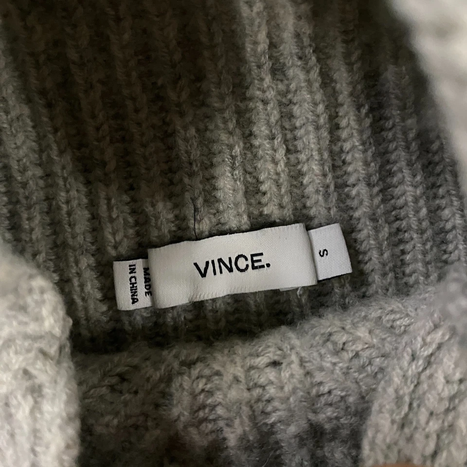 Suéter Vince Mujer Pequeño Lana Cachemira Grueso Tejido Cuello Simulado Pullover Gris Foto 3 de 4