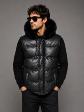 Mens Puffer Bubble Real Lambskin Leather Hand...