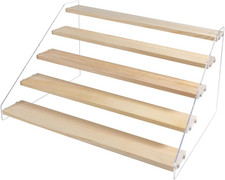 5 Tier Acrylic Display Stand for Figures, Wooden Risers, Craft Fair, Acrylic Cup