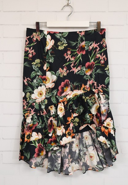 Portmans women's multicoloured floral asymmetrical ruffle hem skirt size 12