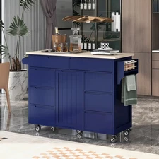 K&K Store Kitchen Cart w/Rubber Wood Top, 8 Handle-Free Drawers⚡️US SHIPPED