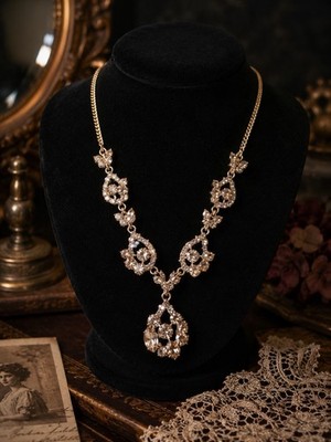 Vintage Givenchy Gold Tone Champagne Rhinestone Statement Necklace Signed