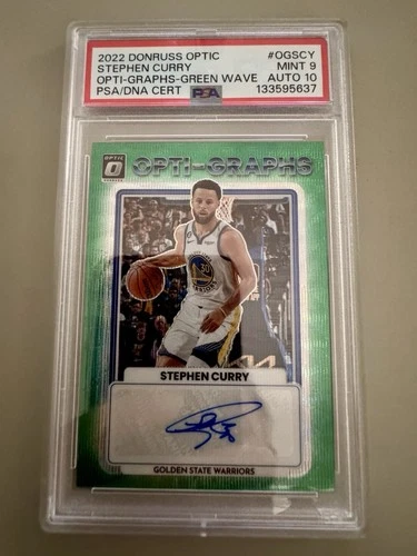 2022 Optic Steph Curry Auto PSA 9 Green PRIZM Opti-Graphs #OGSCY Stephen Curry