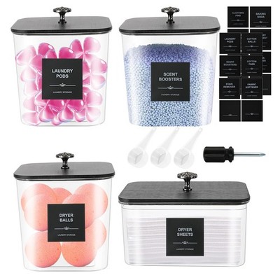 4 Pack Laundry Pods Container & Dryer Sheet Holder - Clear Plastic Laundry Ro...