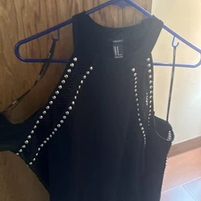 New Ladies Black Shoulder less Black Top W/ Studs M Forever Twenty One