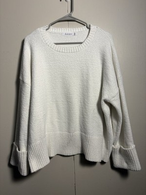 ANRABESS Oversized Knit Sweater White Crewneck Cuff Sleeve Cozy XL Relaxed