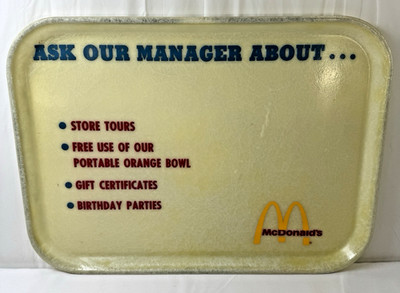 Vintage McDonalds Advertising Food Serving Tray Fiberglass Store Tours Birthday