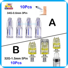 10Pcs Crystal Nanosoft Microneedle 34G-0.6mm 3Pin/32G-1.5mm 5Pin For Beauty