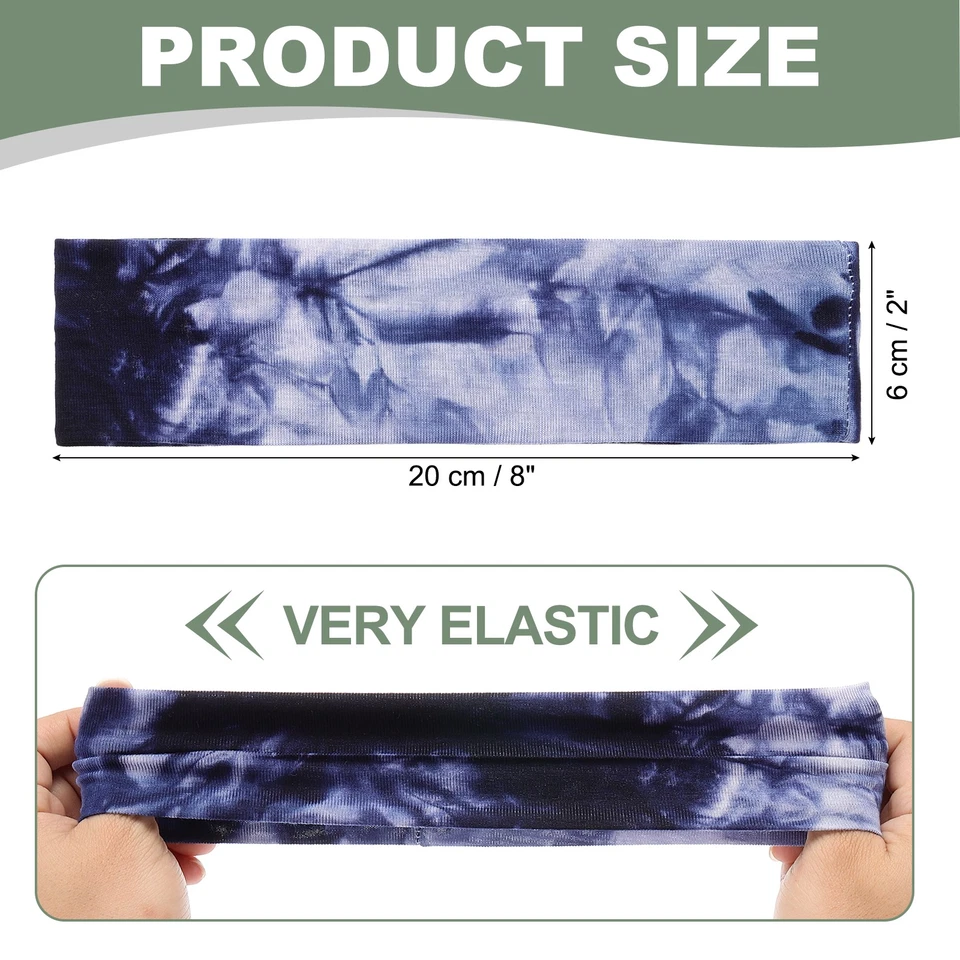 2 peças tiaras de gravata, tie dye elástico faixa de cabelo atlético, azul marinho - Imagem 2 de 4