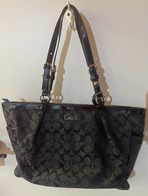 COACH Gallery Signature Logo NS Zip Tote Shoulder Bag Black Canvas