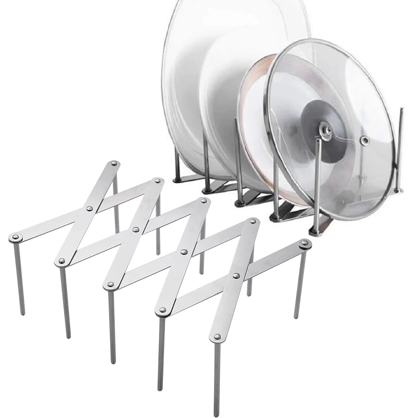 Adjustable Plate Organizer Rack, Retractable Small Dish Drying Rack, Stainles...