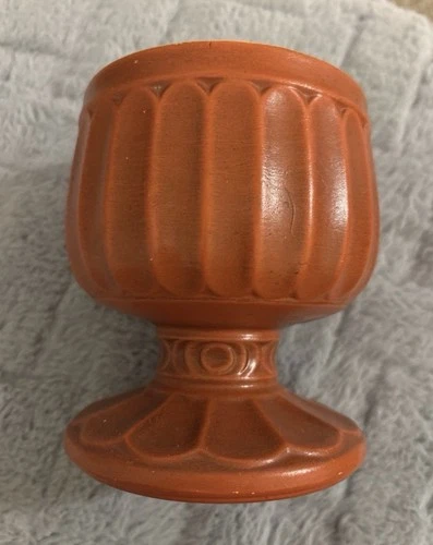 McCoy Vintage Floraline 429 Pedestal Planter Vase Ribbed Matte Orange 5.5 Inches