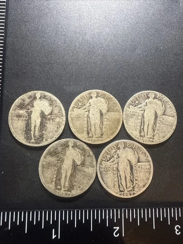 Lot of 5-2 1925 P/1926P/1927 D/1927 P Standing Liberty Quarters 90% Silver