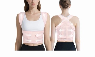 Adjustable Ergonomic Pink Posture Corrector Brace for Back, Shoulder, Women