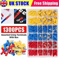 1300PCS Electrical Wire Connectors Insulated Spade Fork Ring Crimp Terminals Set