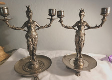 Vintage Pair Greek Roman Goddesses Silver Candlesticks
