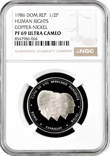 Dominican Republic 1/2 peso 1986, NGC PF69 UC, "Dominican Republic (1937-2020)"