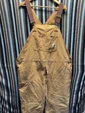 Vtg Carhartt Duck Canvas Quilt Lined Double Knee Overall Bib Men 52x32  USA MADE