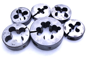 LOT OF 6 ROUND SPLIT DIES 4 GTD, 1 BAYSTATE, 1 THREAD WELL SEE SIZES BELOW