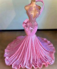 Real Sequin Prom Dresses Beaded Mermaid Birthday Luxury Evening Black Girls