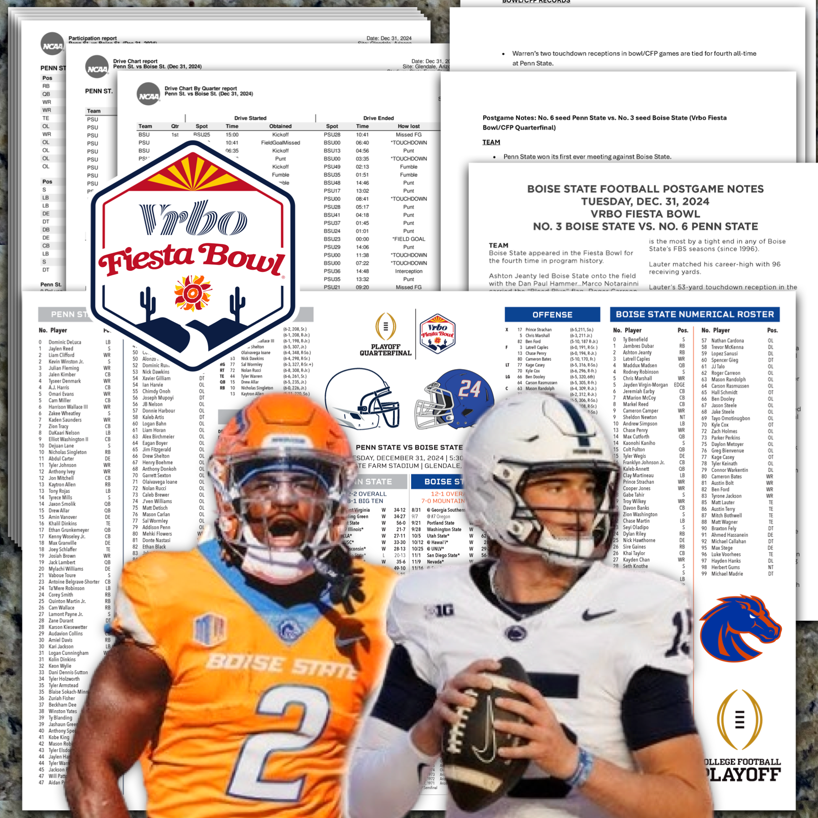 Penn State vs Boise State - Flipcard & Postgame Media Program Notes CFP 2025