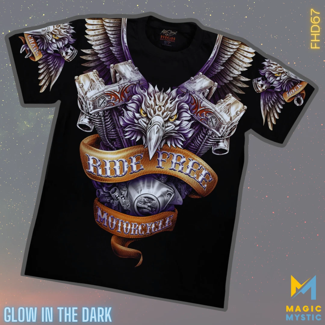 T-Shirt Black FHD Rock Chang Original Ride Free Glow in the Dark Unisex X-Large