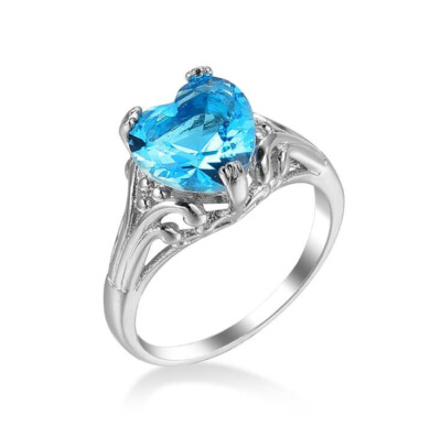 Amazing Heart Cut Sky Blue Topaz Gemstone Silver Rings Size 6~10 Holiday Gift