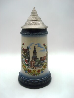 Bierkrug Ansichten & Wappen Hansestadt Greifswald mit Spitzdeckel