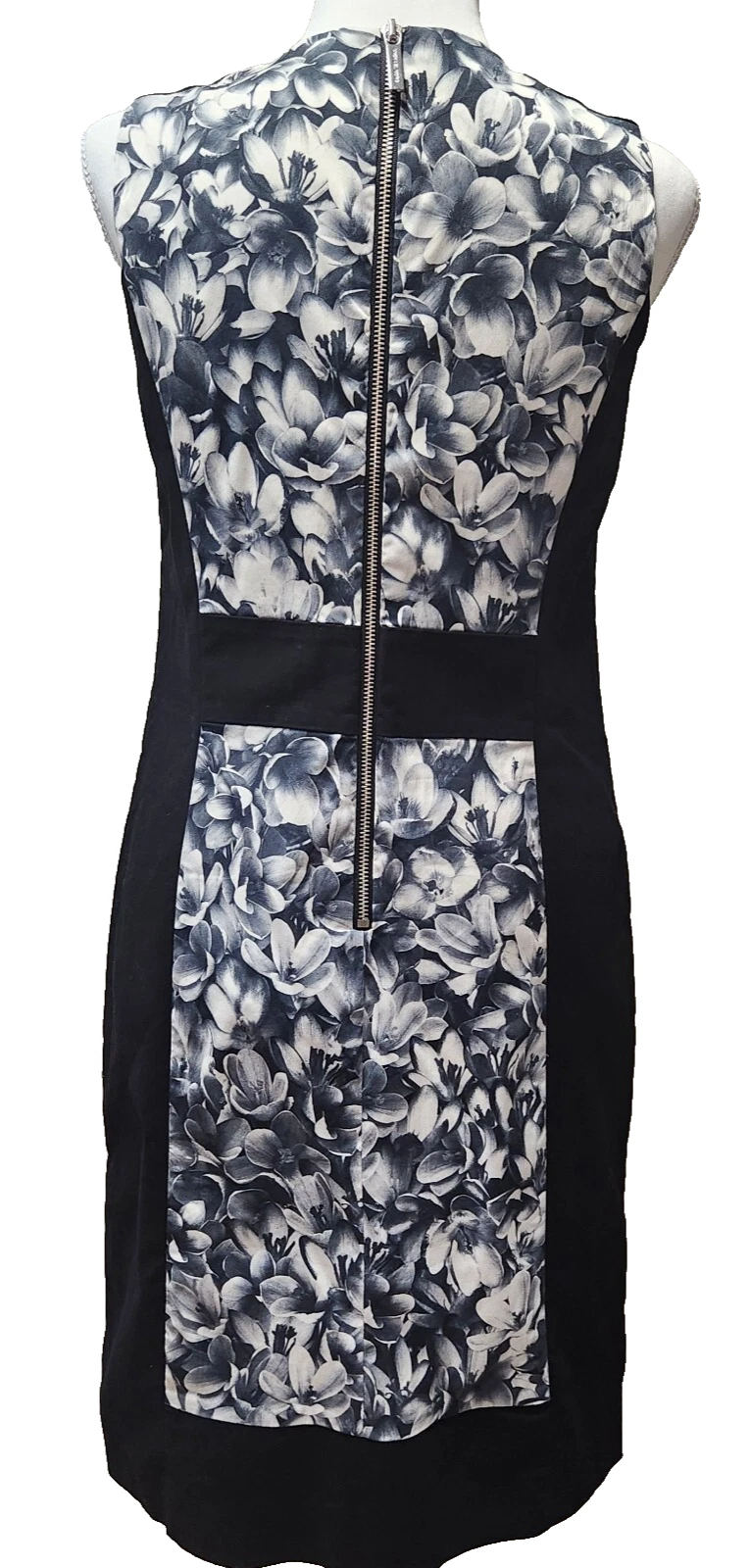 Abito donna Michael Kors 8 nero bianco floreale senza maniche misto cotone tubino